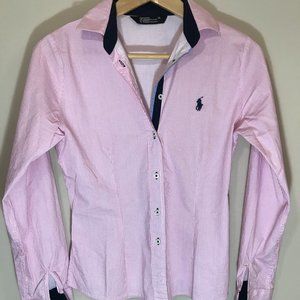 Pink & White Striped Polo Button Down